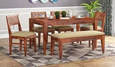 ONIJA Solid Sheesham Wood 6 Seater Dining Table Set with 4 Chair & 1 Bench with Base Cushion Wooden Dining Room Sets for Home Kitchen Modern Dining Room Furniture - HONEY FINISH